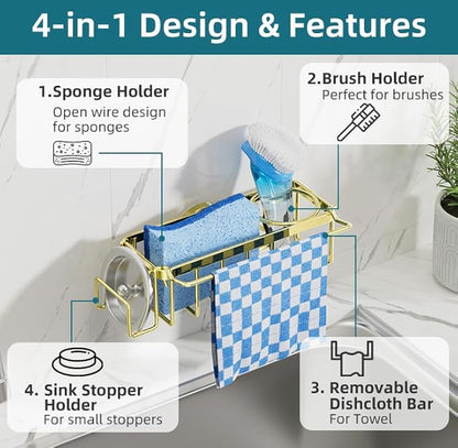 TAILI 4-in-1 Sink Caddy with Strong Suction Cup, Sponge Holder