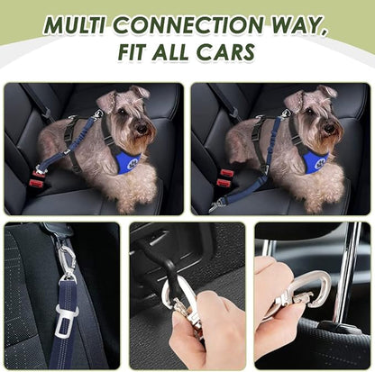 Lukovee Dog Car Harness Seat Belt, Adjustable Mesh Breathable Vest with Elastic Bungee Tether, Soft Padded 2-in-1 Safety Car Harness Seatbelt for Small Medium Large Dogs (Blue,XS)