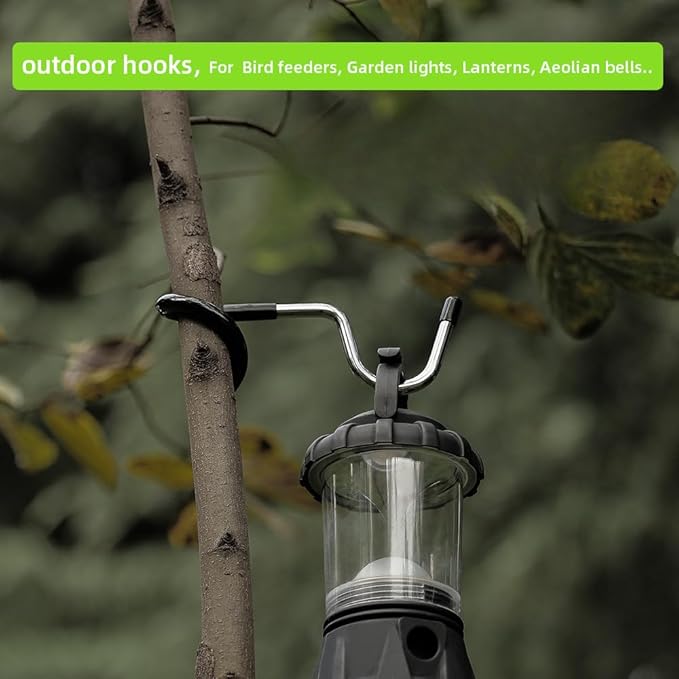 Outdoor Lighting Hooks for Camping Tent lamp Hanger, Bird feeders, Garden Lights, trinkets ; Sturdy Pole Hook for Tent Light, Garden lightings, 3 Big Camping Lantern Hooks