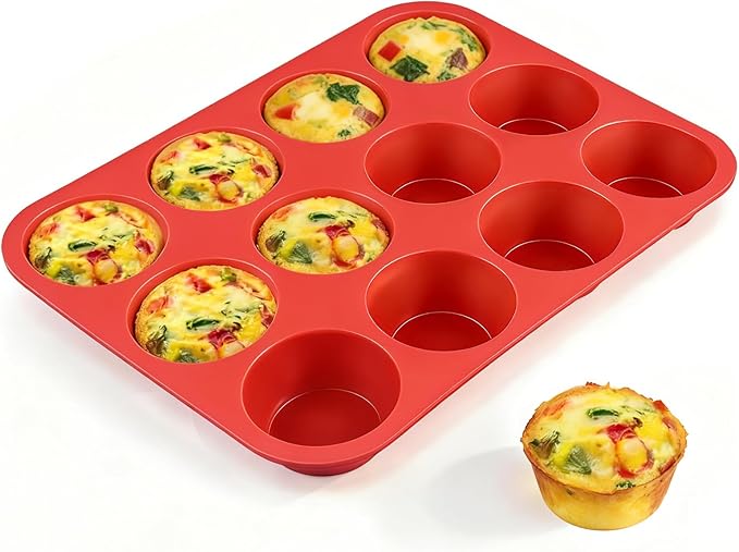 CAKETIME 12 Cups Silicone Muffin Pan