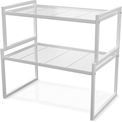 Set of 2 Kitchen Cabinet Organizer Shelf Stackable Sturdy Metal Counter Countertop Pantry Storage Rack