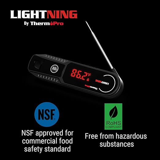 ThermoPro Lightning 1-Second Instant Read Meat Thermometer, Kitchen Food Thermometer with Auto Wake/Sleep/180° Rotating Display, Waterproof Cooking Thermometer for Oil Deep Fry Smoker BBQ Grill