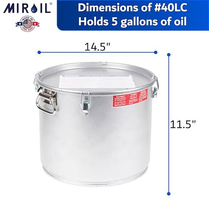 MirOil 5 Gallon Oil Grease Bucket & Filter Pot, USA Made Deep Fryer Grease Bucket Pot with Lid Lock & Lock Clip, 35Lb. Low Profile Container To Fit Under Drain Valves, Filtering Hot Cooking Oil - 40L