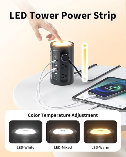 AnnTane Power Strip Tower with Night Light, Power Strip Surge Protector with