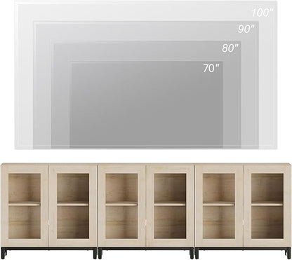 WAMPAT Modern TV Stand with Glass Doors