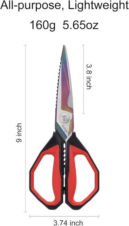 LIVINGO Sharp Kitchen Scissors for Food - Titanium Coated Forged Stainless Steel Heavy Duty Shears All Purpose for Cooking Utility Cutting Poultry Turkey Bone, Meat, Dishwasher Safe, 9 Inches