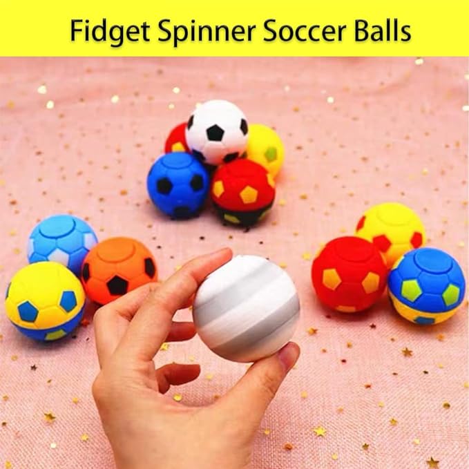 32 PCS Mini Fidget Spinners Soccer Ball Toys for Kids, Soccer Party Favors Goodie Bag Stuffers, Rotatable Soccer Finger Stress Balls for Classroom Prizes