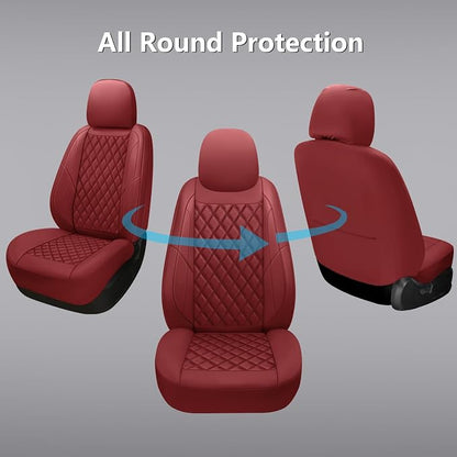 Premium Leather Car Seat Covers Front Pair,Universal Fit for Cars,Trucks&SUVs,Waterproof Car Seat Cushion,Full Coverage Car Seat Protector with 2 Seats,Wine Red