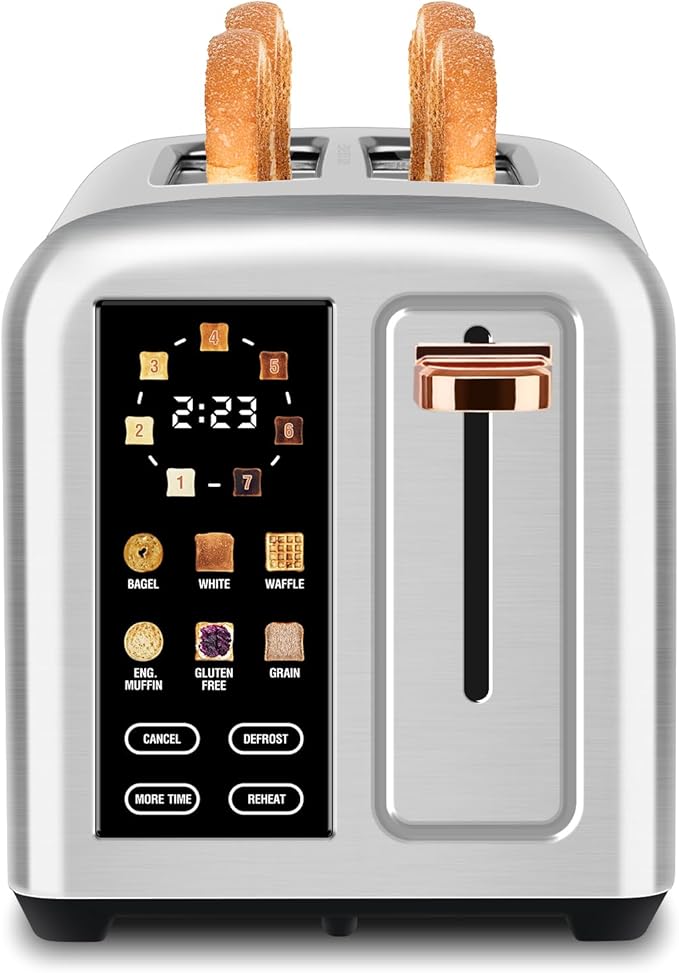 SEEDEEM Toaster 2 Slice with Touch Screen, Faster Heating Speed, 7 Shade Setting