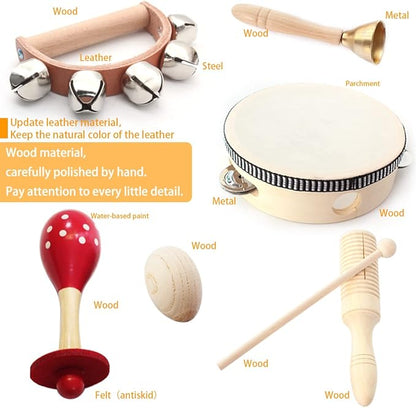 Wooden Musical Instruments Set for Children,Safe and Friendly Natural Materials,Kid's Music Enlightenment,Percussion Instrument Music Toys Kit for Preschool Education,Storage Bag