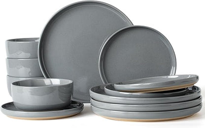 Famiware Milkyway Plates and Bowls Set, 12 Pieces Dinnerware Sets, Dishes Set for 4, Dark Gray