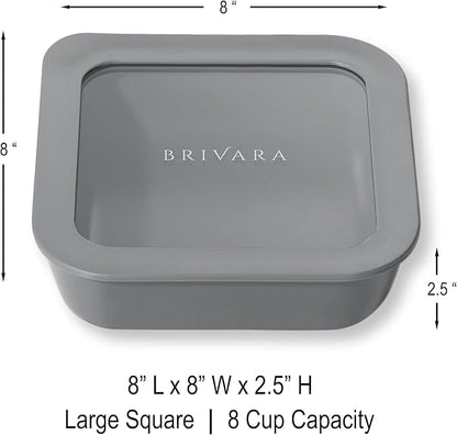Ceramic Coated Glass Food Storage Container | No PTFE, PFOA, PFAS, and BPA | Reusable Non Toxic Meal Prep Container with Glass Lid | Easy To Store | 8 Cup Square [Smoke]