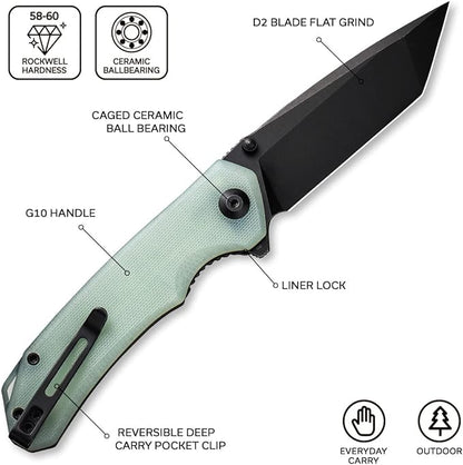 CIVIVI Brazen Folding Pocket Knife,3.5-Inch Tanto D2 Plain Blade,G-10 Outdoor Camping Hiking Knife with Thumb Studs and Flipper Opener,Unique Tool Gift for EDC Men Women C2023E