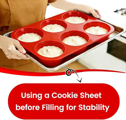 CAKETIME Silicone Muffin Pan, 2 Packs, Includes Jumbo 6 Cups and Regular 12 Cups