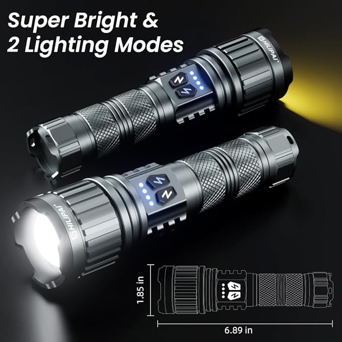 5000mAh Rechargeable High Lumens Flashlight with Warm/White Light - 11 Modes Zoomable Tactical, Waterproof for Camping, Emergency, Outdoor Travel