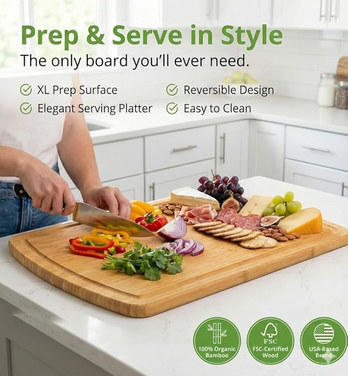 GREENER CHEF 18 Inch Extra Large Bamboo Cutting Board