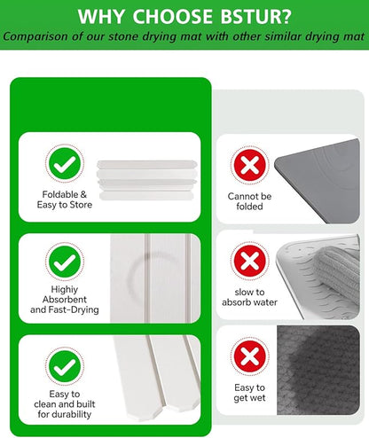 White Stone Drying Mat for Kitchen Counter, Diatomaceous Dish Drying Mat 16x24