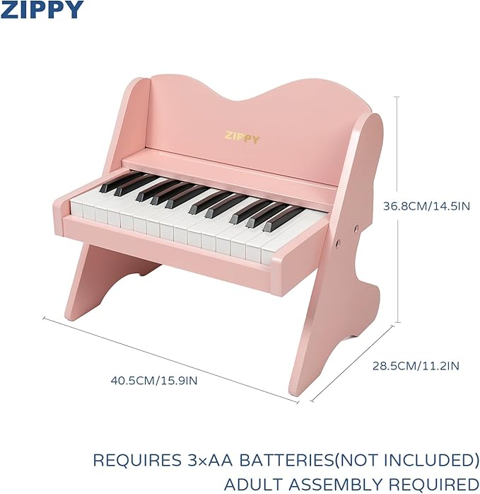 ZIPPY Kids Piano Keyboard, 25 Keys Digital Piano for Kids, Volume Adjustable, Mini Music Educational Instrument Toy, Wood Toy for Toddlers Girls Boys (Pink)