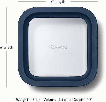 Caraway Glass Food Storage - 4.4 Cup Glass Container - Ceramic Coated Food Container - Non Toxic, Non Stick Lunch Box Container with Lids - Dishwasher, Oven, & Microwave Safe - Navy