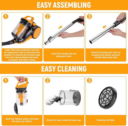 Hoteche 800W Canister Vacuum – 2.5L Powerful & Quiet Cleaner for Hard Floors, Carpets & Pet Hair