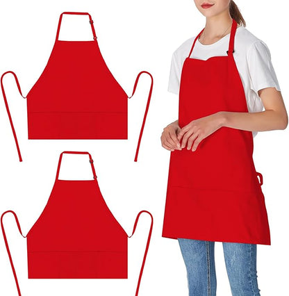 Jubatus 2 Pack 3 Pockets 100% Cotton Adjustable Bib Apron Chef Kitchen Cooking