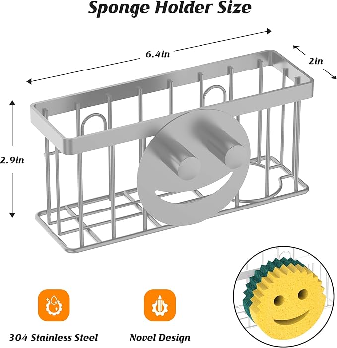 MURLONG Sponge Holder Smiley Face, Sink Caddy, Kitchen Organizer
