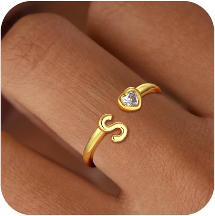 C-leen Gold Initial Rings for Girls Women - Dainty 18K Gold Plated Adjustable Letter Rings Teen Girls Gifts Trendy Stuff Initial Ring Teen Girl Birthday Gift for Girl Non Tarnish