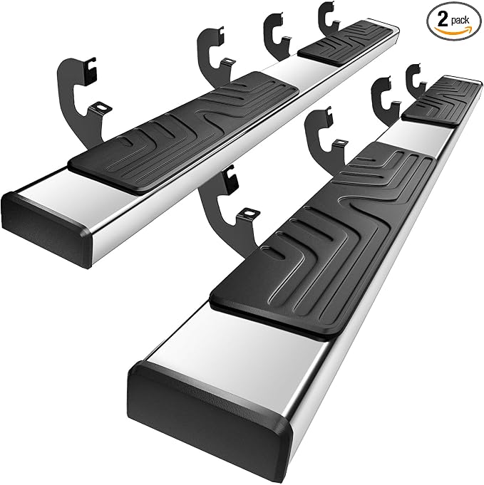 PZ 6.5" Rustproof Running Boards Side Steps Compatible with Chevy Silverado/GMC Sierra 1500 Crew Cab 2019-2026, 2020-2026 2500HD 3500HD,500 lbs Mirror Stainless Steel Side Step Nerf Bar Ridge Pattern