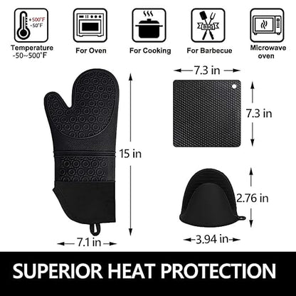 Silicone Oven Mitts and Pot Holders Sets, MTZRFLL Extra Long Heat Resistant