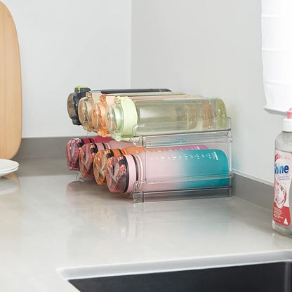 Lifewit Stackable Water Bottle Organizer for Cabinet, Plastic Bottle Holder Fits Bottles & Tumblers up to 3.8" Diameter, Pantry, Countertop & Fridge, 2 Tier Holds 8 Bottles, 2 Pack
