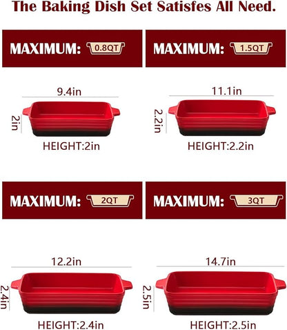 Casserole Dishes For Oven, Heat-Resistant Ceramic Bakeware Set Of 4 Rectangular