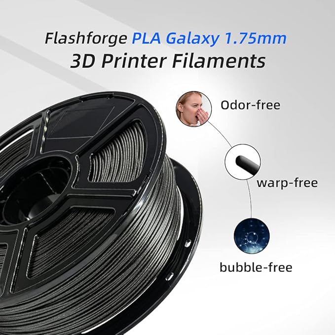 FLASHFORGE PLA Filament 1.75mm Galaxy Matte Black, 3D Printer Filament with Silver Glitter 1kg (2.2lbs) Spool, Dimensional Accuracy +/- 0.02mm, Shimmering 3D Printing Filament for Unique Finish