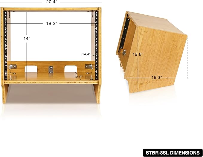Sound Town DIY 8U Angled Desktop Turret Studio Rack, Solid Carbonized Bamboo