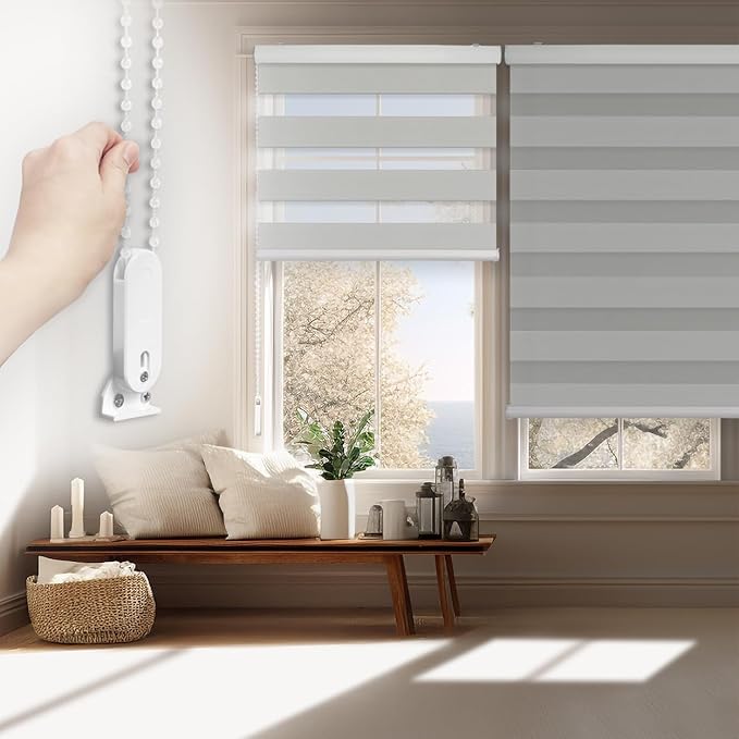 FOIRESOFT Standard Custom Blackout Zebra Roller Blinds Dual Layer Privacy Shade