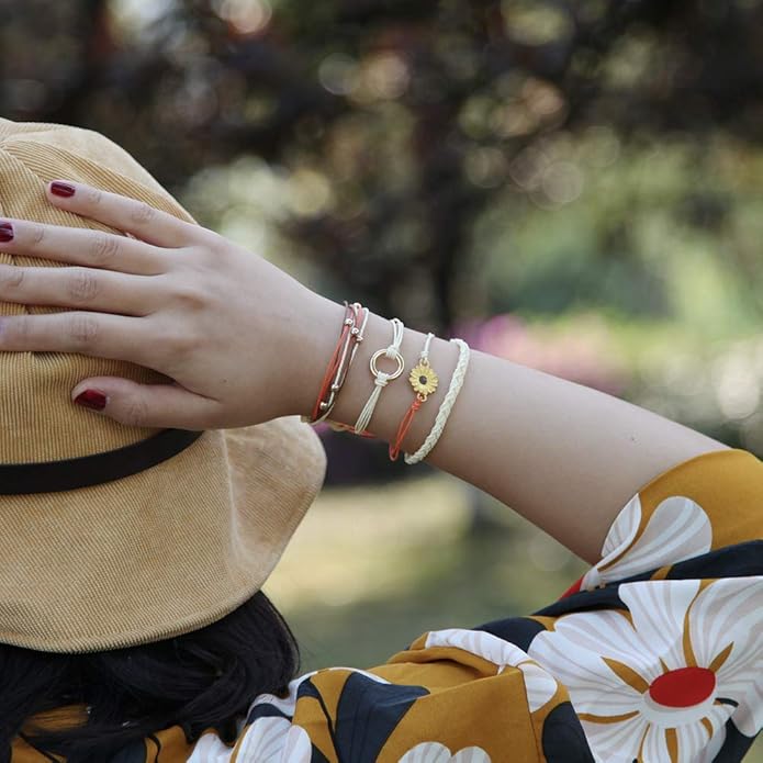 FANCY SHINY Sunflower String Bracelet Boho Braided Rope Wrap Bracelets Cute Summer Beach Surfer Jewelry for Women Christmas Gifts