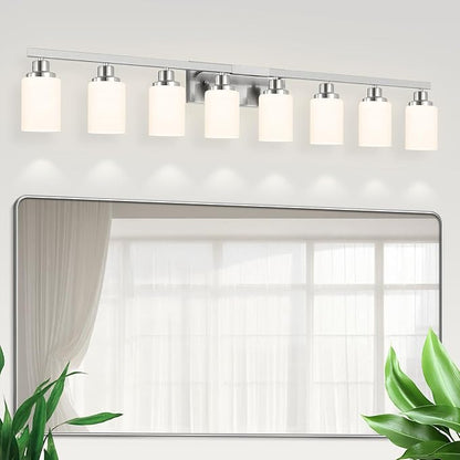 DIKAIDA 8-Light Bathroom Light Fixtures, 52inch Nickel Vanity Light