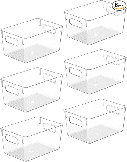 Clear Plastic Storage Bins, Pantry Organizers and Storage Containers Fridge Organizer Bins for Organizing Kitchen Cabinet Organizer Bin Bathroom Freezer Refrigerator Organization