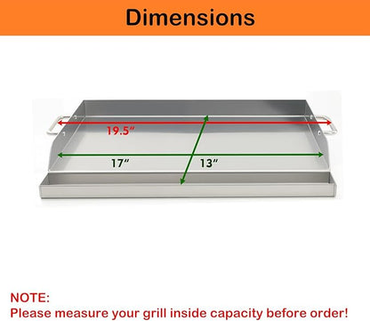 Universal Stainless Steel Griddle Flat Top Plate Grill-Top Griddle Pan with Even Heating Cross Bracing for BBQ Charcoal/Gas Grills, Camping, Tailgating, and Parties (17"*13")