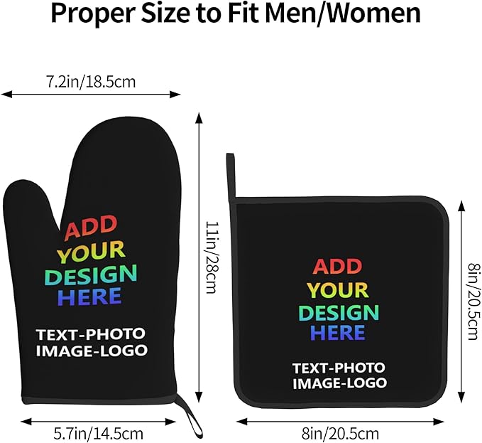 Custom Oven Mitts and Pot Holders Sets Personalized Customized Logo Text Image