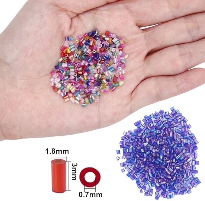 EuTengHao 14400pcs Tube Beads Bugle Glass Seed Beads, Small Craft Spacer Beads for DIY Bracelet Necklaces Crafting Jewelry Making Supplies with Two Crystal String (3mm, 600 Per Color, 24 Colors)