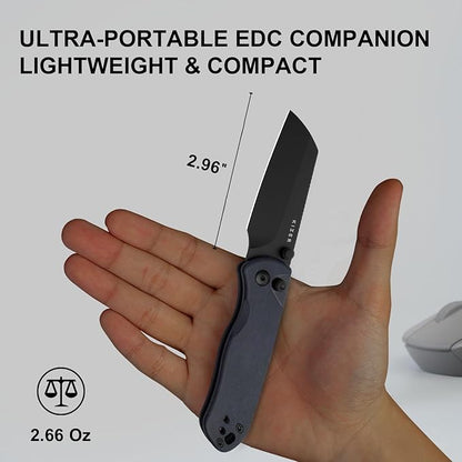 Kizer Drop Bear 2 Pocket Knife, 2.96" Nitro-V Sheepsfoot Blade Folding Knife with Blue Richlite Handle, Button Liner Lock EDC Knives with Jimping on Spine for Men Women V3619.2CS1