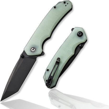 CIVIVI Brazen Folding Pocket Knife,3.5-Inch Tanto D2 Plain Blade,G-10 Outdoor Camping Hiking Knife with Thumb Studs and Flipper Opener,Unique Tool Gift for EDC Men Women C2023E