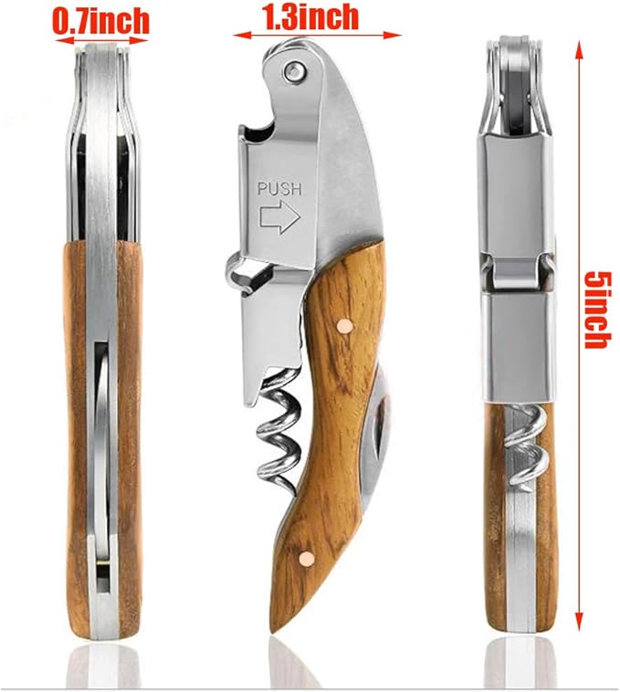 Professional Waiter Corkscrew Wine Key for Bartenders Set of 3,With Long Rosewood Handle Stainless Steel Handle Wine Opener for Bar Restaurant Waiters, Sommelier, Bartend (Big Wood 3 Packs)
