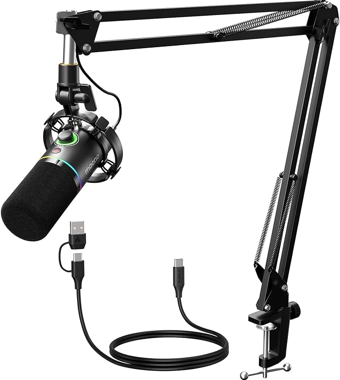 MAONO XLR/USB Dynamic Microphone Kit, RGB Podcast Mic