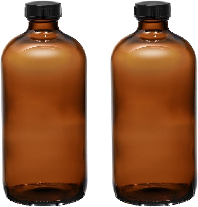 - 16 oz Amber Glass Boston Round Bottles