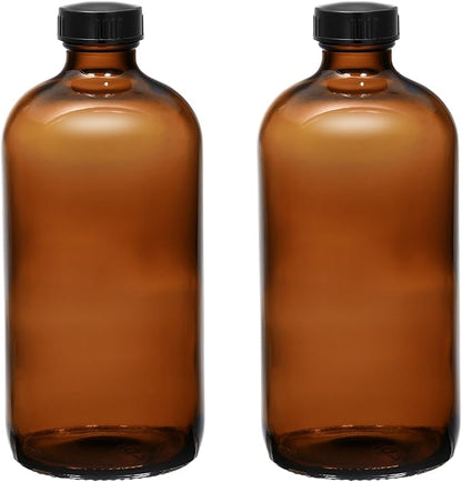 - 16 oz Amber Glass Boston Round Bottles