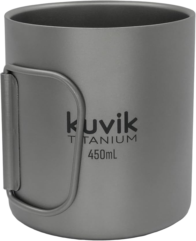 Kuvik Double-Walled Titanium Mug 450ml (15.2 oz) - Ultralight and Compact Mug for Backpacking, Camping, and Everyday Use