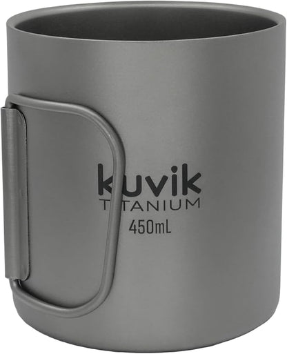 Kuvik Double-Walled Titanium Mug 450ml (15.2 oz) - Ultralight and Compact Mug for Backpacking, Camping, and Everyday Use