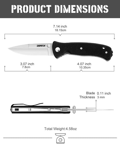 Folding Pocket Knife with Clip, 3" 8Cr13MoV Steel Drop Point Blade with G10 Handle, Liner Lock Pocket Knives for Men Women Outdoor Camping Hunting Hiking Survival Pocketknife