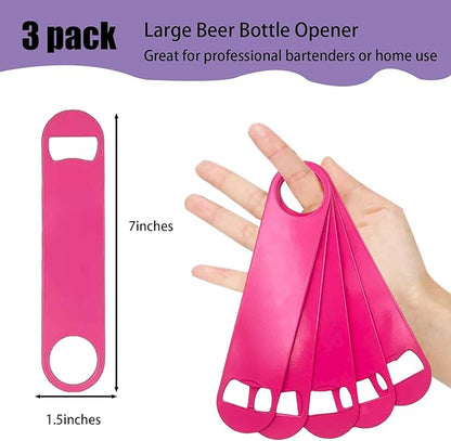 3 Pcs Pink Stainless Steel Heavy Duty Flat Bottle Openers, 7 Inch Solid Beer